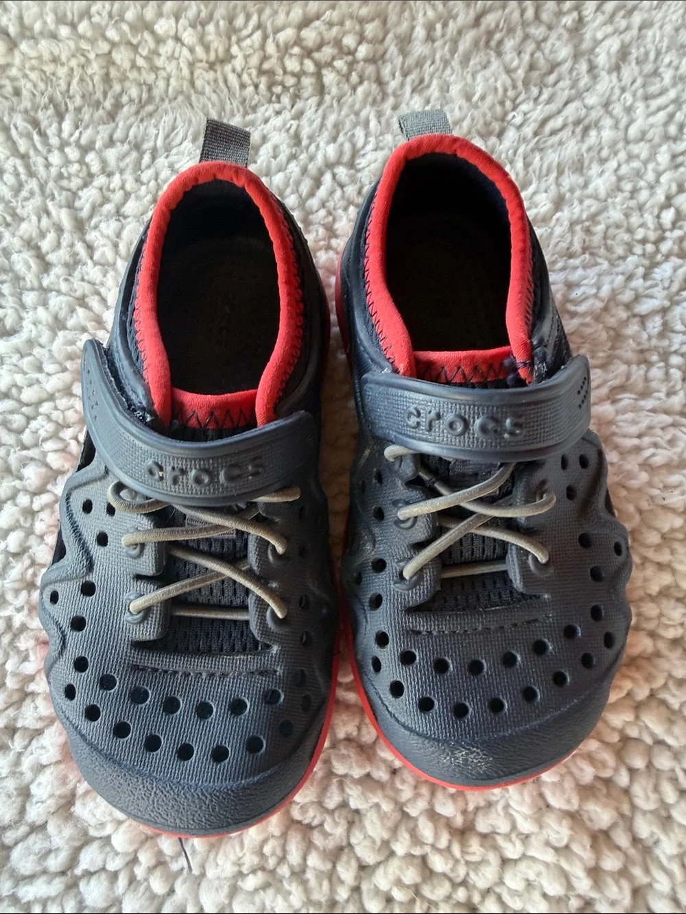 CROCS Kids Gray and Red Water-Friendly Clog Sneakers